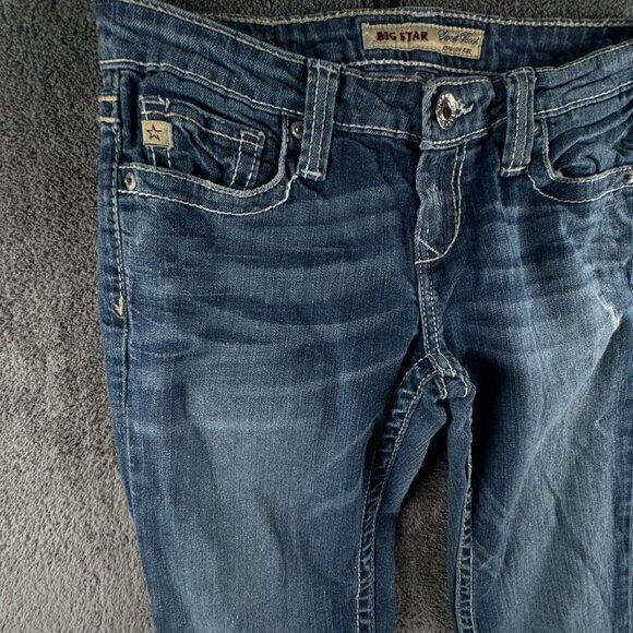 Big Star Sweet Boot Ultra Low Rise Denim Jeans Women Blue 27Lx33 Embroidered - Picture 2 of 16